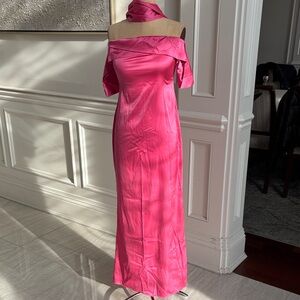Off-Shoulder Fuchsia Satin Evening Gown NWT